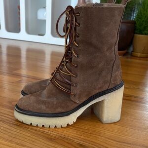 Free People Brown Lace-Up Suede Boots